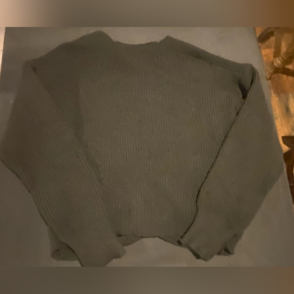 Black Crossover Drop Shoulder Sweater - Picture 3 of 5